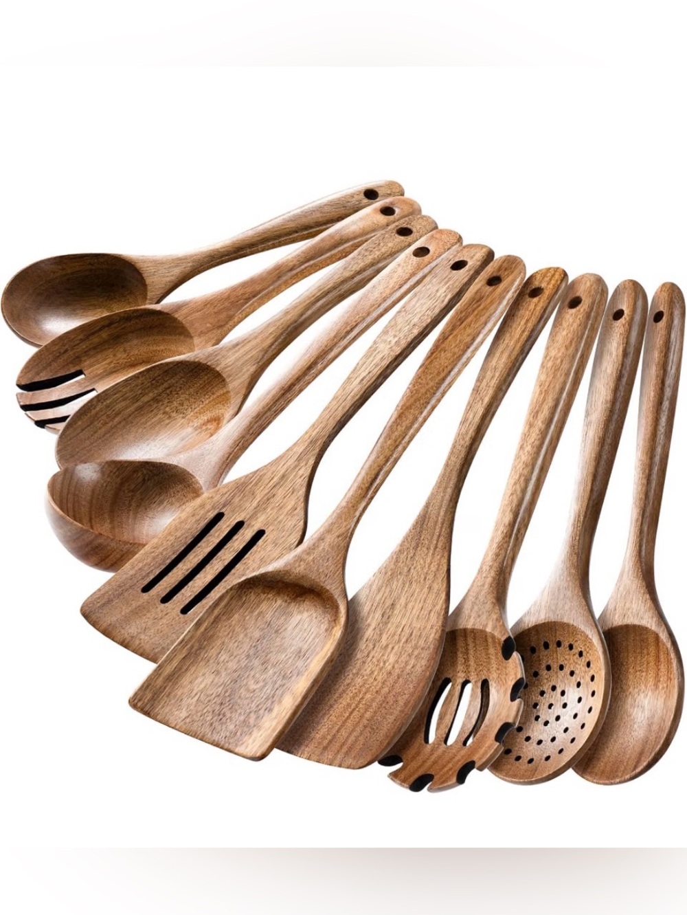 Natural Wooden Cooking Utensil Set - Brown Wood Kitchen Tools
